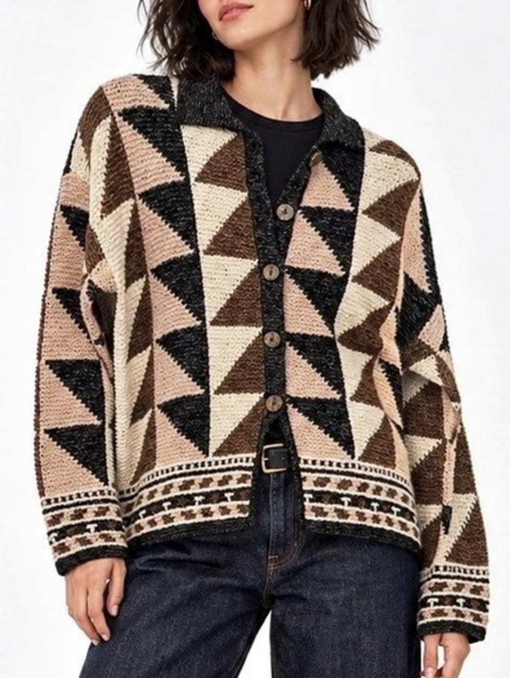 Vintage Design Options Geometric Aztec Cardigan Sweater Knit M